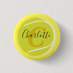 Tennis boll med Guld Monogram Script namn gult Knapp