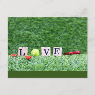 Tennis boll med KÄRLEK träskylt Valentine Helg Vykort