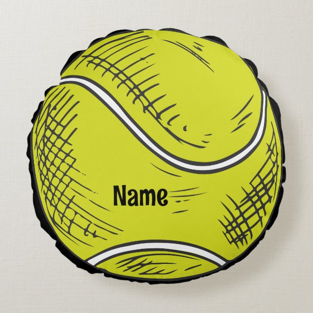 Tennis Boll med namn för tennisspelare Rund Kudde (Framsidan)