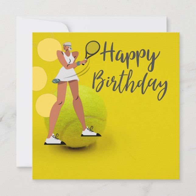 Tennis boll med racket på gult kort (Framsida)