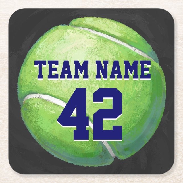 Tennis Boll med Team Namn och Number Underlägg Papper Kvadrat (Framsidan)