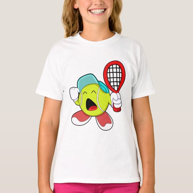 Tennis boll med tennis racket t shirt (Framsida)