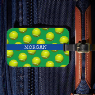 Tennis Boll Mönster, White Namn, Blue & Grönt Bagagebricka