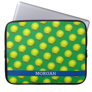 Tennis Boll Mönster, White Namn, Blue & Grönt Laptop Fodral