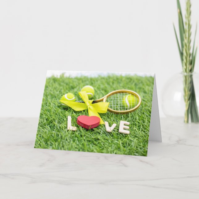 Tennis boll och grönt med kärlek helgkort (Framsida)