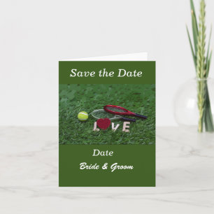 Tennis boll och ord kärlek i grönt, spara datum i inbjudan