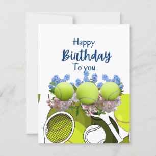 Tennis boll och racket black & white Birthday Kort