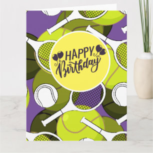 Tennis boll och racket black & white Birthday Kort