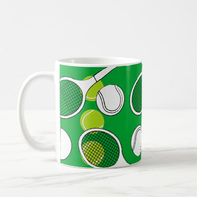 Tennis boll och racket svartvit på grönten kaffemugg (Vänster)