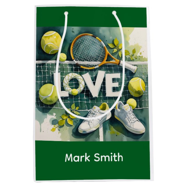 Tennis boll och racket vid domstolen med namn (Framsidan)