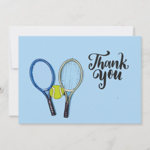 Tennis boll och racketar på ett blått tackkort inbjudningar