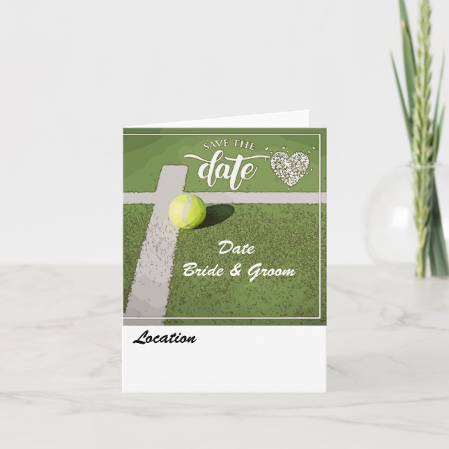 Tennis boll om grönt med kärlek om grönt inbjudan (Framsida)