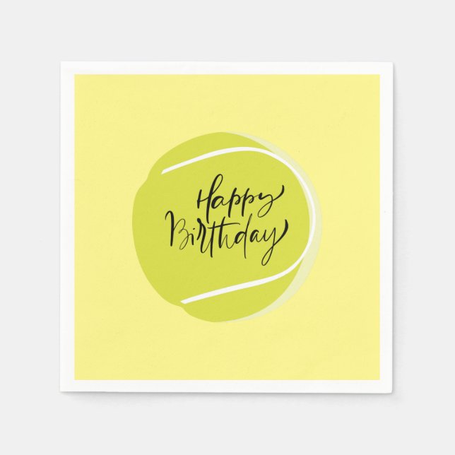 Tennis boll på gult Grattis på födelsedagen Pappersservett (Framsidan)