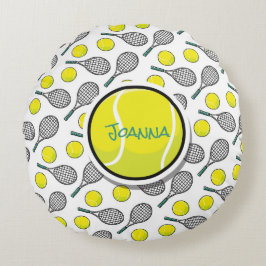 TENNIS Boll personalize Namn Gult Black White Rund Kudde