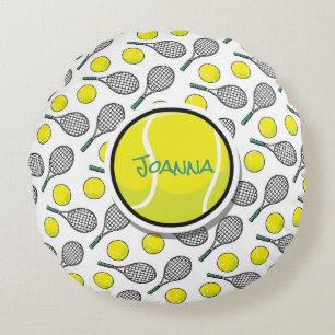 TENNIS Boll personalize Namn Gult Black White Rund Kudde