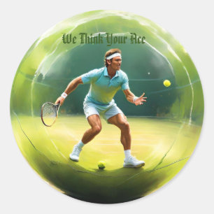 Tennis Boll Player On Court Runt Klistermärke