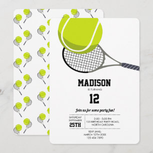Tennis Boll & Racket Racquet Födelsedagsfest Inbjudningar