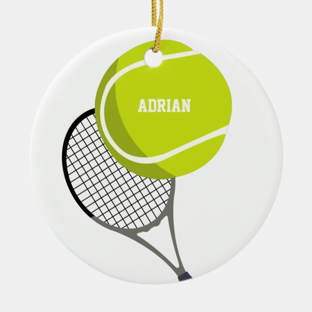 Tennis Boll & Racket Racquet Personlig Julgransprydnad Keramik (Framsidan)