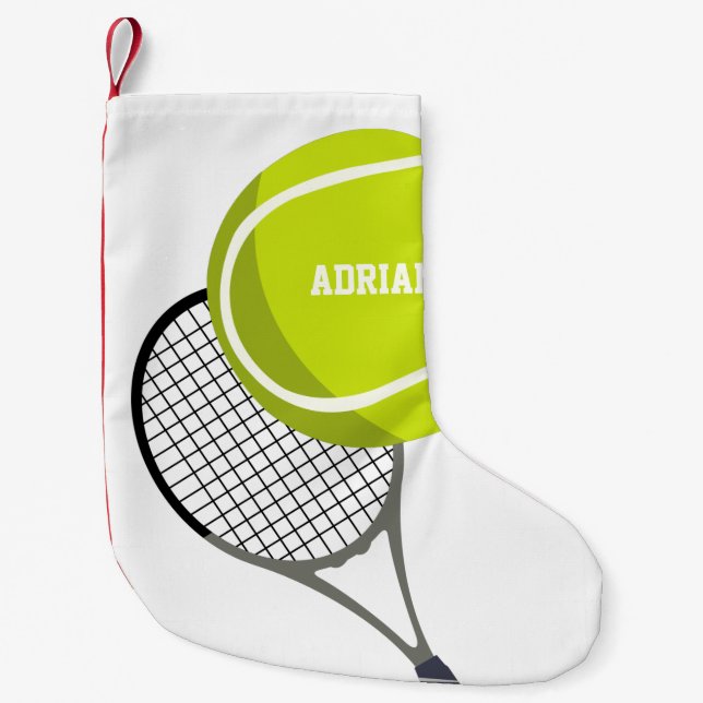 Tennis Boll & Racket Racquet Personlig Liten Julstrumpa (Framsidan)