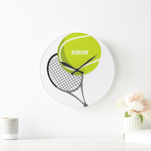 Tennis Boll & Racket Racquet Personlig Stor Klocka