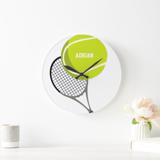 Tennis Boll & Racket Racquet Personlig Stor Klocka (Hem)