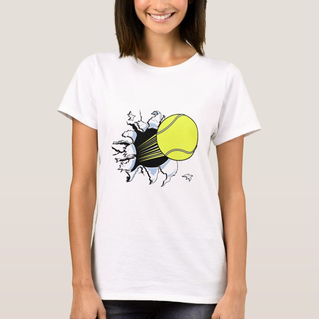 Tennis boll rippar igenom tee (Framsida)