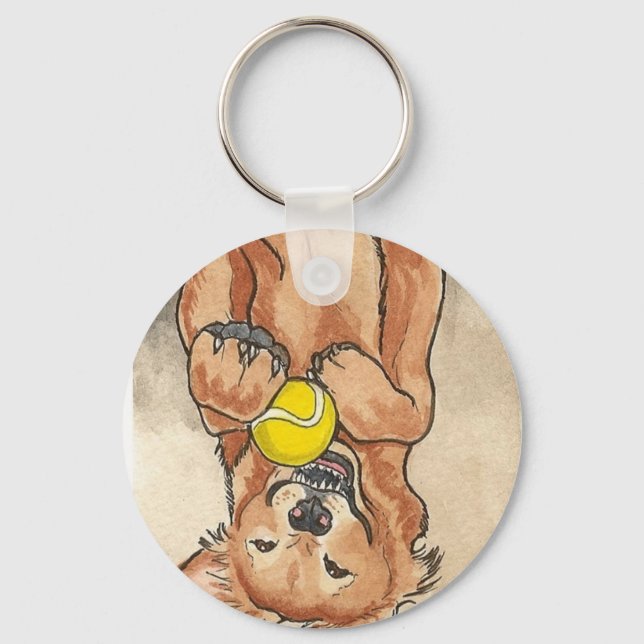 Tennis Boll Roligt Golden Retriever Hund Art Nyckelring (Framsida)