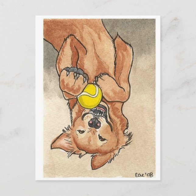 Tennis Boll Roligt Golden Retriever Hund Art Vykort (Framsida)