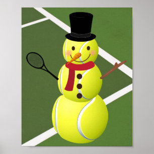 Tennis Boll Snögubbe och julen Helgdag Poster