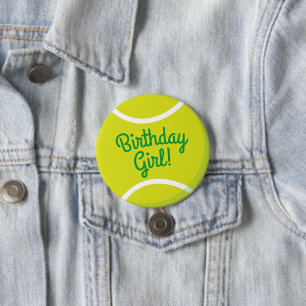 Tennis Boll Sports Party Birthday Girl Button Knapp
