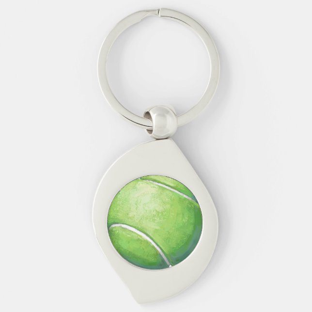 Tennis Boll Swirl Silverfärgad Nyckelring (Framsidan)