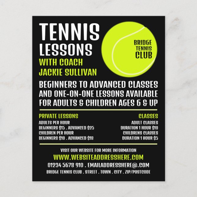 Tennis Boll, Tennis Lessons/Classes Advertising Flygblad (Framsidan)