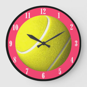 Tennis Boll Wall Clock Rosa CourtWhite Numbers Stor Klocka