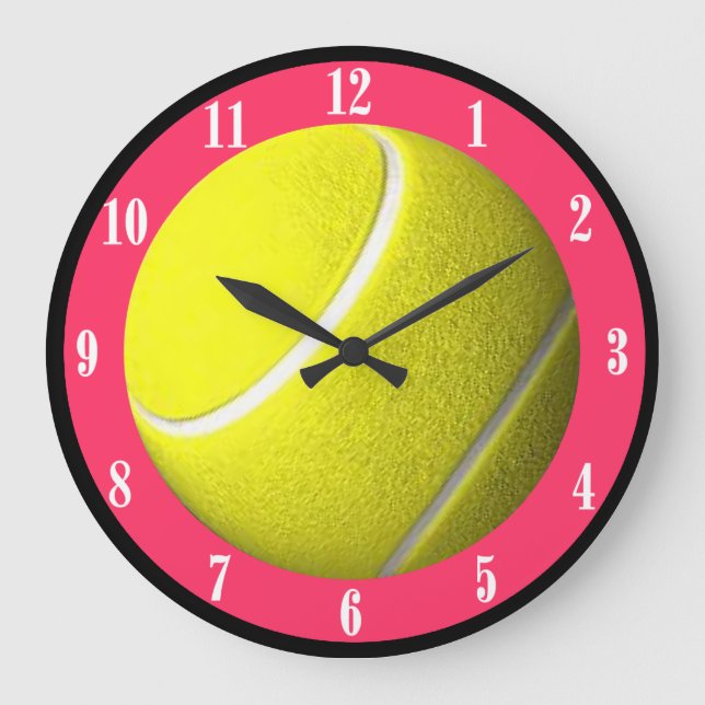 Tennis Boll Wall Clock Rosa CourtWhite Numbers Stor Klocka (Framsida)