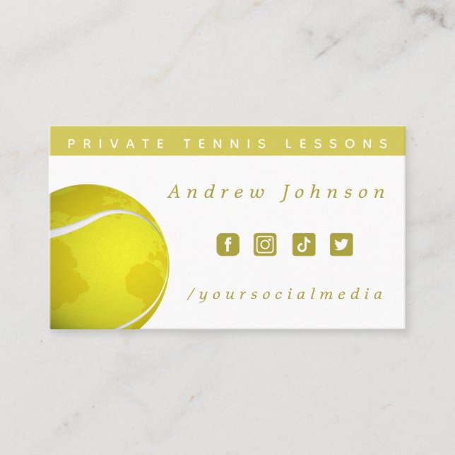 Tennis Boll World Planet Coach Social Media Gult Visitkort (Framsida)