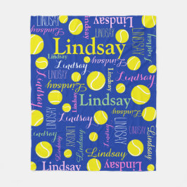 Tennis bollar gult, rosa, grönt, blåflickor namn fleecefilt