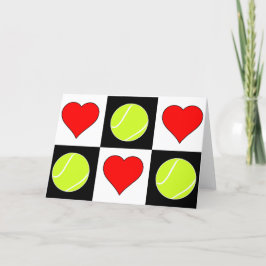 Tennis Bollar & Hearts Cute Checkted Greeting Card Kort