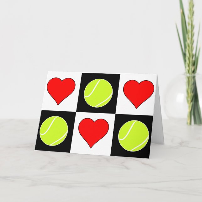 Tennis Bollar & Hearts Cute Checkted Greeting Card Kort (Framsida)