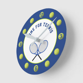 Tennis bollar och racketar blått rund klocka