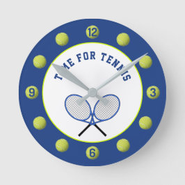 Tennis bollar och racketar blått rund klocka
