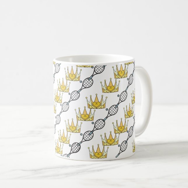Tennis Bollar Rackets och Krona Royal Mönster Kaffemugg (Framsida höger)