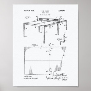 Tennis Bord 1935 Patent Art White Papper Poster