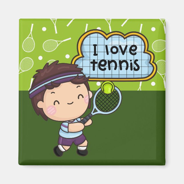 Tennis Boy spelar tennis Magnet (Framsidan)