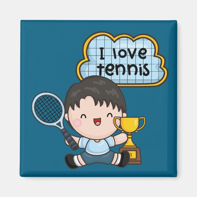 Tennis Boy spelar tennis Magnet (Framsidan)