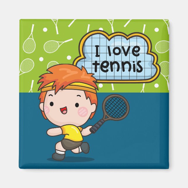 Tennis Boy spelar tennis Magnet (Framsidan)