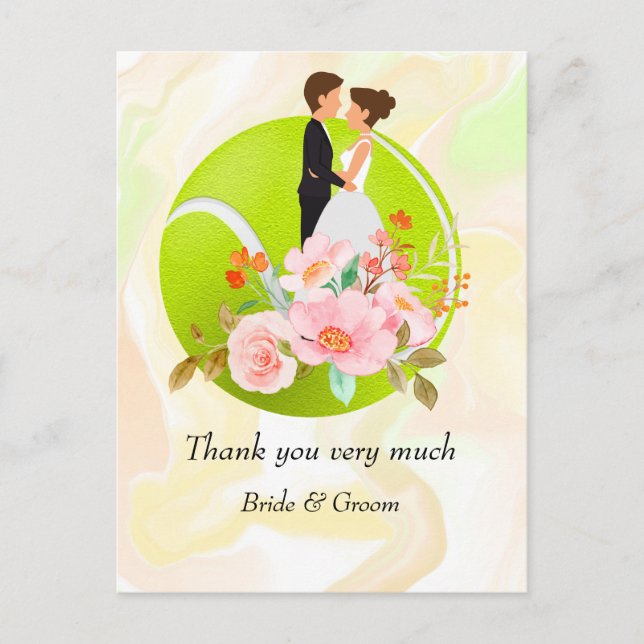 Tennis Bride och Groom på Tennis Boll för Bröllop Vykort (Framsida)