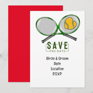 Tennis Bröllop spara datum med boll och racket Inbjudningar