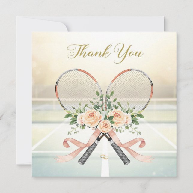 Tennis Bröllop Tackkort med Blommiga Rackets Tack Kort (Framsida)