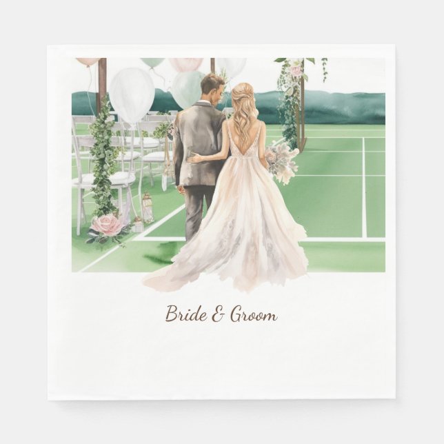 Tennis Bröllop temat Bride and Groom on Court Pappersservett (Framsidan)