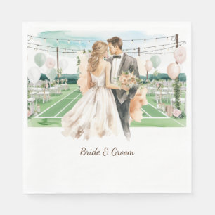 Tennis Bröllop temat Bride and Groom on Court Pappersservett